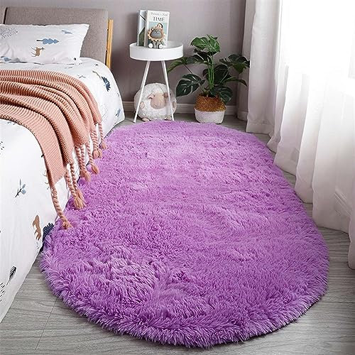 SK Studio Teppiche rutschfest Waschbar Teppich Wohnzimmer Hochflor Teppich Shaggy Modern Langflorteppich Schlafzimmer Kuschelig Bettvorleger Lila, 60x160cm