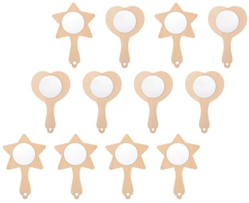 POPETPOP 12stücke Unbemalte Holzspiegel Für Junge Mädchen DIY Handspiegel Bastelbedarf Für Kindergärten Und Familien Hand-Augen-koordination Verarbeitet