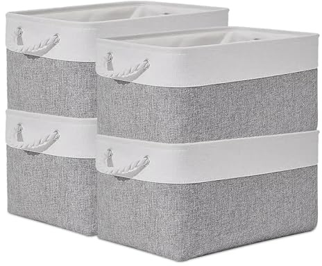 LDXDRU Lot de 4 paniers de rangement pliables en tissu avec poignées, boîtes de rangement, Caisse Rangement pour Kallax, étagères, vêtements, jouets, armoire, 36 x 26 x 18 cm