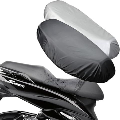 KUBDPQOR 2 Piezas Funda de Asiento de Moto Universal, Funda De Asiento De Motocicleta, Impermeables Fundas De Asiento para La Mayoría De Los Asientos De Motocicletas (XXL, Negro, Plata)