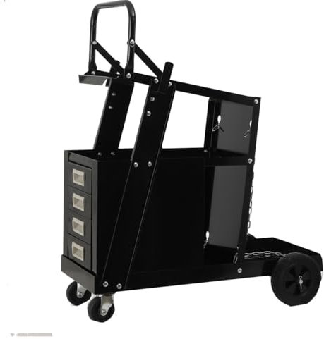 Cozyel Schweißwagen Schweißmobil Wagen mit 4 Schubladen, Schweißmobil Max. 70kg Wagen für Schweßgeräte mit 2 Sicherheitsketten, Ideal für Handschweißen Schutzgasschweißen Argon-Lichtbogenschweißen