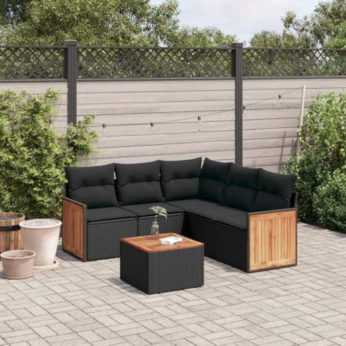 Faroom Gartenlounge Balkon mit Stauraum Ecklounge Klein Garten Lounge Sofa Outdoor Sitzecke Balkon Loungemöbel Gartensofa Ecksofa Balkonmöbel Rattansofa Couch Schwarz 6-tlg-Type-81