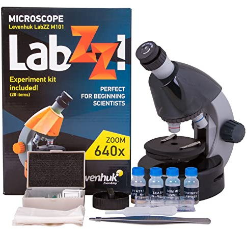 Levenhuk LabZZ M101 Moonstone STEM Microscopio per Bambini con Zoom 640x, Luce a LED, Kit Scientifico Giocattolo Portatile di Vetrini Preparati, Strumenti di Laboratorio, Guida con Esperimenti (IT)