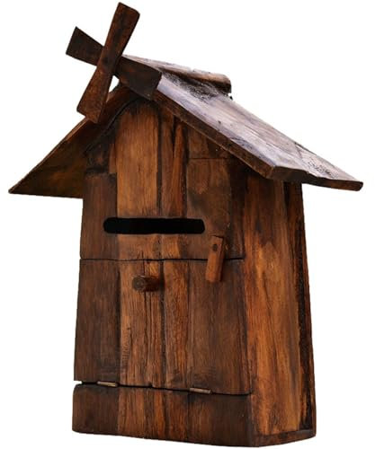 QSNYJPL Wandbriefkästen aus Holz im Windmühlenstil, Regenfeste Briefkästen für den Außenbereich, Altmodischer Retro-Briefkasten zur Wandmontage, wasserdichte Mailbox zur Wandmontage