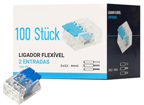 Maxled, Light is Led! 100 Stycken Compact-Kopplingsklämmor 2-Steg för Alla Ledartyper Världen över, Fast Tråd 0.2-4mm², Anslutningsklämpar Strimlat Tråd: 0.14-4mm² 412