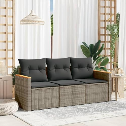 Xichuzi 3-TLG. Garten-Sofagarnitur mit Kissen Grau Poly Rattan, Lounge Gartenmöbel Set, Möbelsets, Balkon Möbel, Gartenlounge, Gartensofa - 3258161