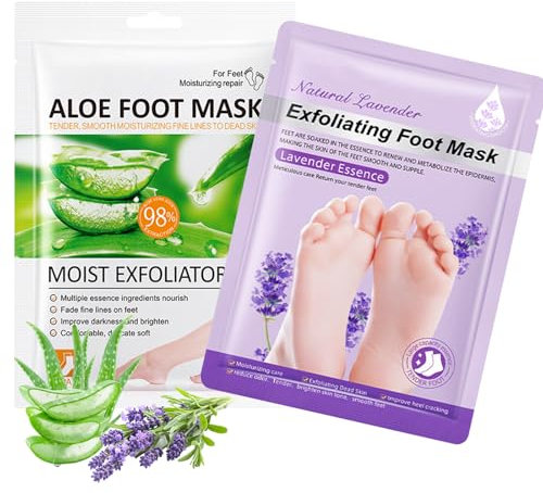 4 Paar Fußmaske, Hornhaut Socken Fuß Peeling Maske, Exfolierende Fussmaske zur Hornhautentfernung, Feuchtigkeitsspendende Peeling Fußmaske für Zarte Füße, Effektive Fußpflege für Männer und Frauen