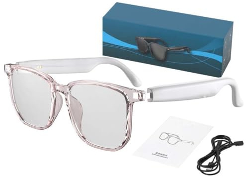 Smart Simultaneous Interpretation Glasses and Headphones, HY-C8 Pro Ai-Übersetzer-Brille, Knochenleitungsbrille mit Open-Ear-Kopfhörer, 75 Sprachen Übersetzungsgerät für Reisen, Lernen (Weiß)