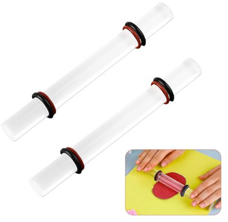 2 Pack Clear Acrylic Clay Roller with 4 Thickness Rings for Polymer Clay DIY Crafts