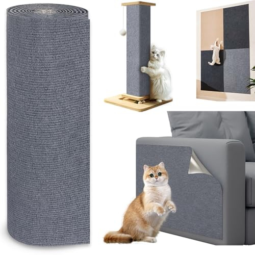 Jyvex Katz Kratzmatte Selbstklebend, Kratzbretter Kratzschutz Sofa, Trimmbare Kratzmatte, DIY Kratzbrett für Möbel und Couch Schutz (Grau)