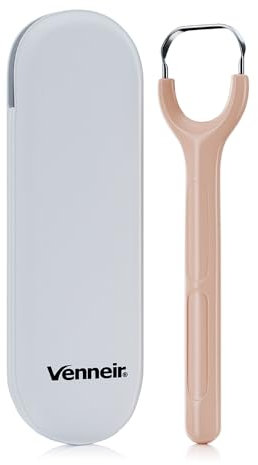 Venneir® Oral Glide Pro Gratte-langue en acier inoxydable de qualité médicale pour adultes et enfants Design élégant et efficace Sable corail
