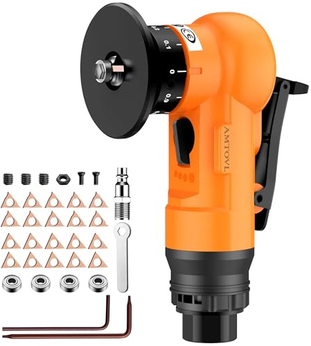 AMTOVL Pneumatic Chamfering Tool - Mini Air Chamfer Tool with 10 C-Angle & 10 R-Angle Blades, 45° 30000 RPM Chamfering Tool for Metal and Wood with 1/4 Air Inlet