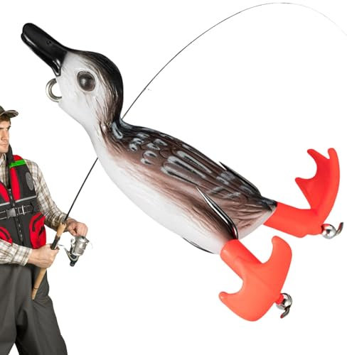 Ruwshuuk Enten-Angelköder,Top Water-Enten-Angelköder,Süßwasser-Salzwasser-Angelköder - Ploppende und spritzende Füße, realistischer Schwimmköder für Barsche, Forellen, Schwarzkarpfen, Schwarzfische