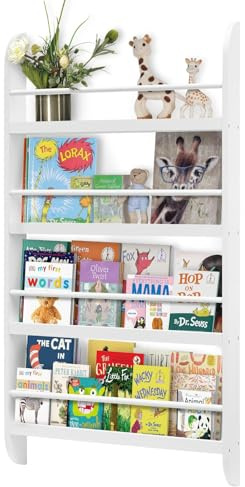 Youyijia Kinderbücherregal, 60 x 117 cm, 4-stufiges Kinderbücherregal, Aufbewahrungsregal für Kinderzimmer, Spielzimmer, Schule, platzsparender MDF-Zeitschriftenständer zum Aufhängen an der Wand
