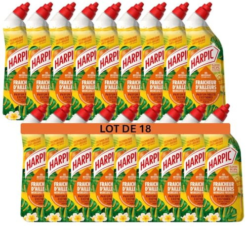 Harpic - Lot de 18 Gels WC - Nettoyant Fraicheur d'Ailleurs Parfum Fruits Exotiques - 750 ml