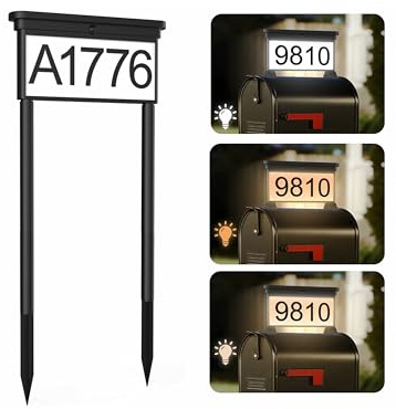 LumiZen New Upgraded Solar Address Sign,Double Sided Glow House Numbers with Auto On/Off, 3-Color Lighting Modes Mailbox Number Plaque Waterproof, Dual Stakes for Home Yard Driveway