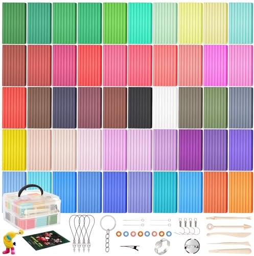Tel Charme * 50 Colors Polymer Clay Kit – Non-Toxic Oven Bake Modeling Clay, Soft DIY Craft Kit for Kids, Artists – Perfect Christmas & Birthday Gift