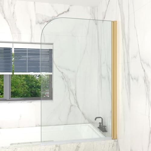 T&K Duschwand für Badewanne 90x140cm Golden Badewannenwand Faltbar Runde Kante 5MM gehärtetes Sicherheitsglas beidseitig leicht zu reinigen Badewannenaufsatz Duschabtrennung für Badewanne