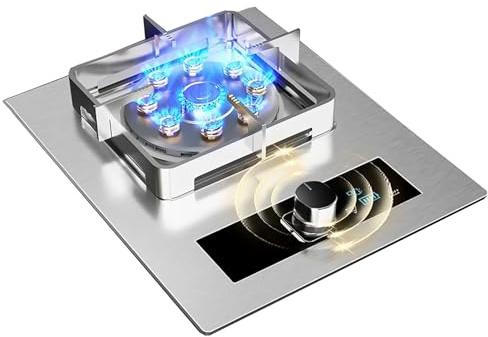 Piano Cottura A Gas da 5,2 KW, Piano Cottura A Gas da Tavolo con Bruciatore Singolo, Piano Cottura A Gas da Incasso in Acciaio Inox, Timer Ad Alta Potenza A Nove cavità(NG)