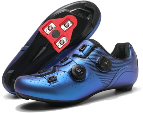 JiuQing Unisex landsvägscykelskor SPD-kompatibla med Peloton-cykelskor med Delta-klossar för inomhus- och utomhusbruk,Blue,47 EU