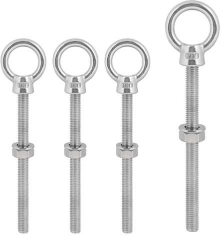 LALAGO 4 Piezas Tornillo de Anillo M10 x 120mm de 304 Acero Inoxidable, Perno de Ojo, Perno de Anillos de Elevación, Cáncamos Argollas Largos con Rosca para Fijación y Suspensión