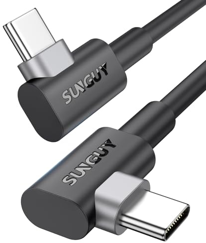 SUNGUY Câble USB C vers USB C à angle droit 1m, 2 pièces 60W à chargement rapide Câble USBC vers USBC à 90 degrés compatible avec i-Phone 17 16 15 Pro Max, MacBook Pro, iPad Pro, Galaxy S25/S24/23