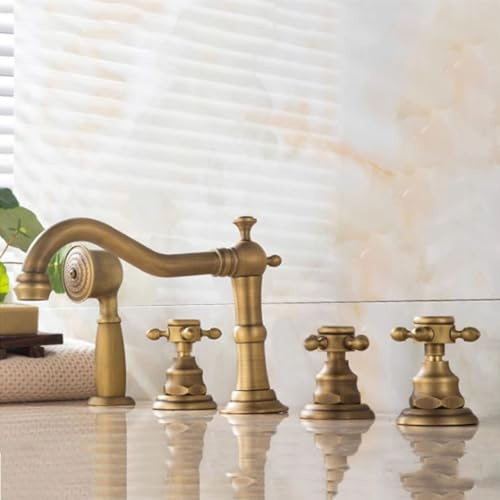 JRUIA 5 Hole Bathroom Sink Faucet, Bathroom Tap with Hand Shower, Mixer Tap, Washbasin Faucet, Bathroom Made of Brass