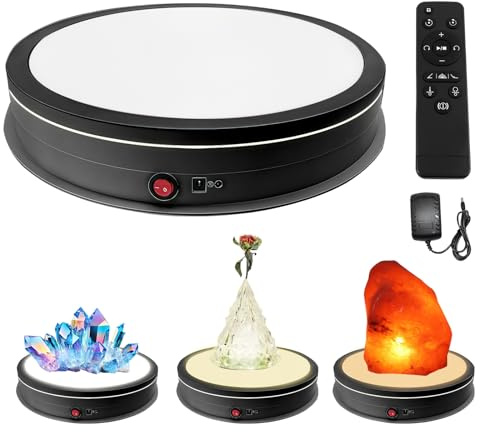 luolety Elektrisch motorisierter, drehbarer Drehteller, 360°-Display-Ständer mit LED, 3 Farben, Fernbedienung, Fotografie-Drehteller, verstellbare Richtung, Geschwindigkeit für Produktanzeige, Video