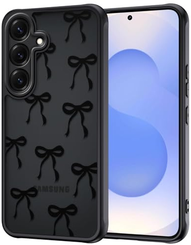 TVVTPU Handy Hülle für Samsung Galaxy S25 5G mit Vollständiger Kameraschutz, Aesthetic Motiv Schleifen Muster Handyhülle Anti-Fingerabdruck Matt Transluzente Rückseite Stoßfest Kratzfest Case, Schwarz