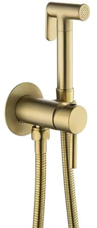 FQYEP Bidet Portatile Kit Doccetta Acqua Calda E Fredda Doccetta per Bidet Wc, con Tubo da 1,5 M,Oro Spazzolato,Girare