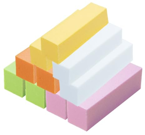 LEPZURSet di 10 Blocchi per Lucidatura Unghie – Spugne di Lucidatura Quadrate & Levigatrici Professionali per Studio & Design Unghie Fai da Te (2x Bianco, Rosa, Verde, Giallo, Arancione)