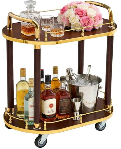 XYYZZZ Bar Serving Carts Business Restaurant Wine Cart, Vintage Style Wood Metal Serving Trolley, Drinks Trolley On Wheels, Rolling Cart for 5 Star Hotel and Club Bar(Brown)