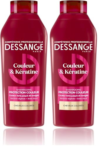 DESSANGE - Shampoing Protection Couleur - Couleur & Kératine - Formule Enrichie En Kératine Végétale & Baies D'Açaï - Nourrit La Fibre Pour Révéler La Couleur - Cheveux Colorés - 280ml (Lot de 2)