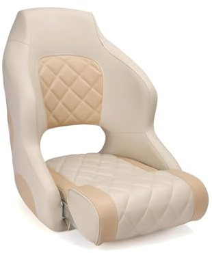 wellenshop Hochwertiger Flip UP Bootssitz, Elfenbein/beige Steuerstuhl Kapitänsstuhl klappbarer Sitzfläche Marine-Kunstleder