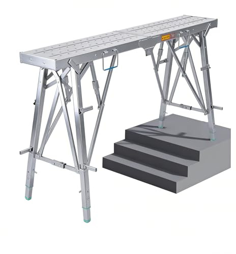Plataforma de andamio de acero Plataforma de trabajo plegable con altura ajustable Escalera antideslizante portátil Capacidad de 400 kg for limpiar pintura de vehículos recreativos(160x25cm/63x9.8in)