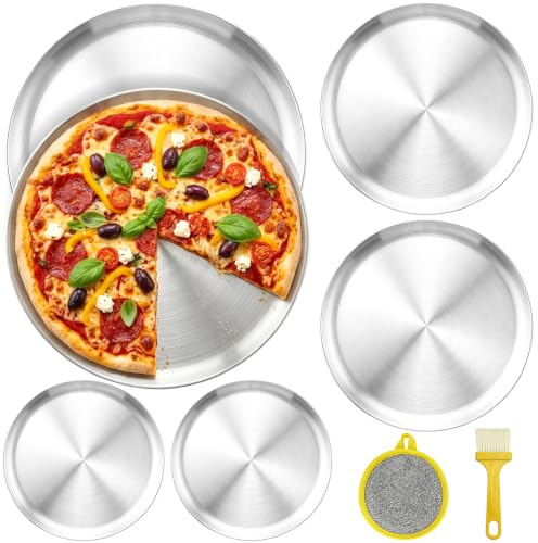 Mssushi 6 Bandeja Horno Acero Inoxidable Redonda, con Pincel | Resistencia a la Deformación, 3 Tamaños: 30cm, 20cm, 14cm, Plato Acero Inoxidable para Hornear, Servir, Cocina, Lavavajillas