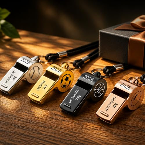 SOUFEEL Personalisierte Trainer Pfeife mit Lanyard Schiedsrichter Pfeifen– Edelstahl Sportpfeife mit Lanyard, Geschenk für Schiedsrichter, Lehrer & Vatertag (Stil 01)