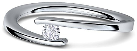 Spannring Verlobungsring von AMOONIC mit Zirkonia Stein Silber 925 | inkl. Luxusetui, Ring Zirkonia wie Diamant 925er Heiratsantrag Liebesgeschenke Antrag Hochzeit Geschenke FF585SS925ZIFA