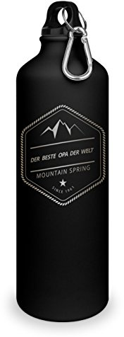 printplanet Trinkflasche mit Namen Bester Opa der Welt - graviert mit Adventure Layout, Aluminiumflasche mit Gravur, Sportflasche - matt schwarz