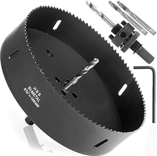6-5/8 Inch Hole Saw with Heavy Duty Arbor, HSS Bi-Metal Holesaw Drill Bits for Can Light, 6.5In Hole Cutter for Drilling Holes in Wood, Plastic, Drywall, Thin Metal, 168MM Recessed Hole Saw(Black)