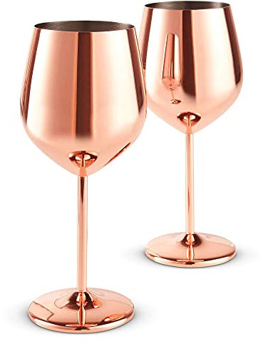 Beautify Wine Glasses, Set of 2 450ml Copper Stainless Steel Cocktail Glasses, Unbreakable Metallic Gin Glass Gift Set for Men & Women
