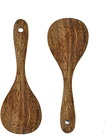 Gonioa - Juego de 2 palas de arroz, cuchara de arroz de madera para cocina asiática, espátula de madera para arroz, utensilios de cocina