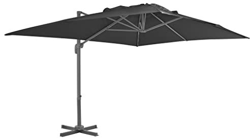 vidaXL Ombrellone a Sbalzo con Palo Base Maniglia e Pedale Girevole Inclinabile Anti UV Parasole Arredi da Esterno in Alluminio e Poliestere 4x3m Nero
