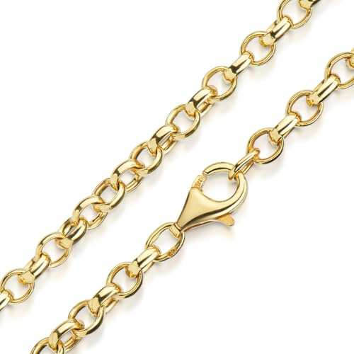 Materia Pea Chain Gold Chain Oval 4 mm - 925 Sterling Silver Necklace Women Men Solid Gold-Plated 40-70 cm, Silver