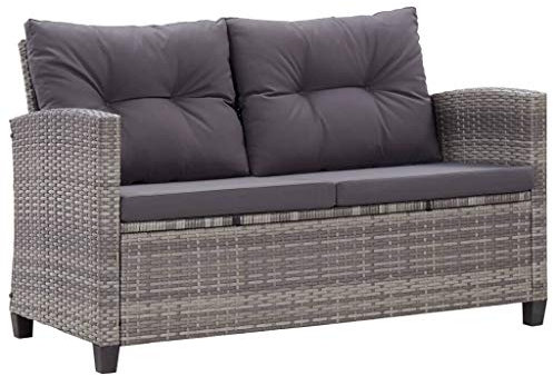 vidaXL Gartensofa 2-Sitzer mit Kissen Lounge Sofa Gartenmöbel Gartenbank Bank Rattansofa Balkon Terrasse Garten Grau 124cm Poly Rattan