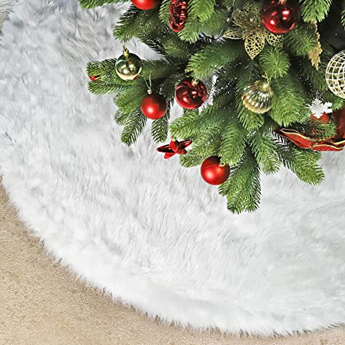 SALCAR Weihnachtsbaum Decke Weiss, 150cm Weihnachtsbaum Rock Plüsch Groß Weihnachtsbaumdecke Rund, Unterlage Decke für Weihnachtsbaum und Weihnachtsdekoration, Neujahr und Party