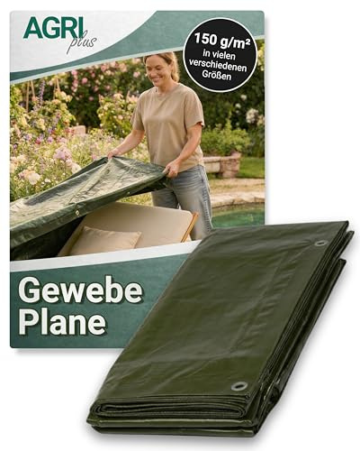 AGRI plus Gewebeplane 150 g/m² I 8 x 15 m I Verschiedene Größen I wasserdichte Abdeckplane mit Ösen I Beidseitig beschichtet & reißfest I Allzweckplane für Garten, BAU & Outdoor