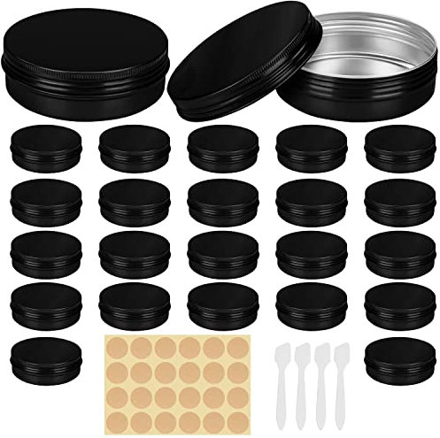 Belle Vous Lot de 24 114 ml Petite Boite Metal Ronde en Aluminium - Petit Pot Noir avec Couvercle Vissé - Pour Voyage, Cosmétiques, Bonbons, DIY, Baume à Lèvres et Échantillons