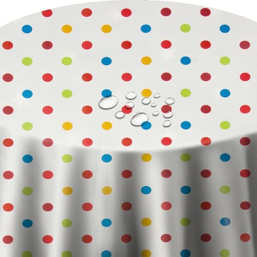 Wachstuch Wachstischdecke Tischdecke Größe wählbar Punkte Bunt Oval 130 x 180 cm abwaschbar Gartentsichdecke