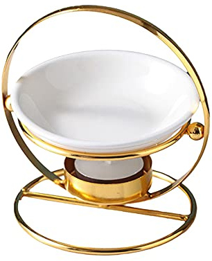 IKAAR Duftlampe Teelicht Keramik Blumenmuster Duftöl Teelichthalter Aromalampe Aroma Diffuser Tealight mit Candle Holder Keramik ätherische Duftlampe Gold